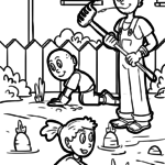 Malvorlage Familie im Garten