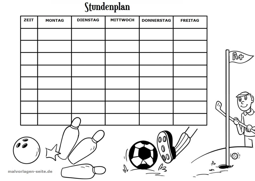 Stundenplan Vorlage Sport Kostenlose Ausmalbilder