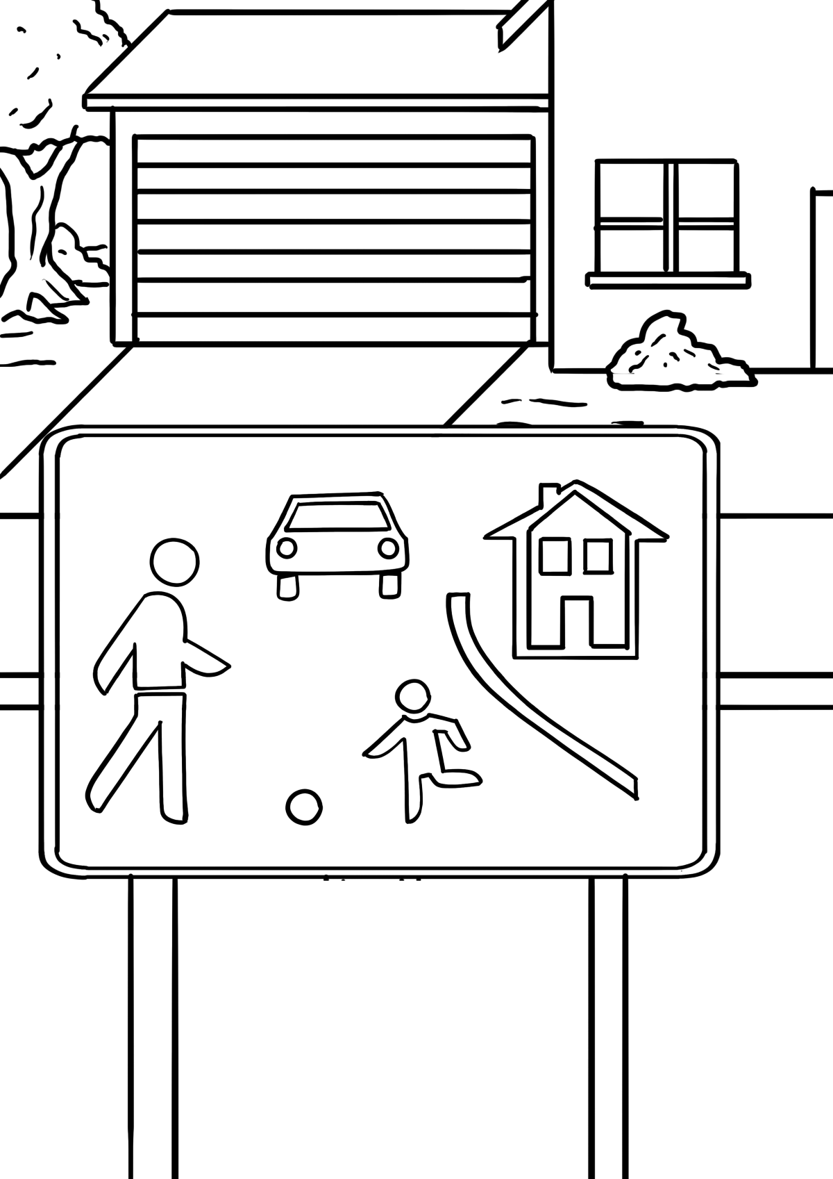 Malvorlage Verkehrsschild Verkehrsberuhigter Bereich - Spielstraße