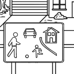 Malvorlage Verkehrsschild Verkehrsberuhigter Bereich - Spielstraße