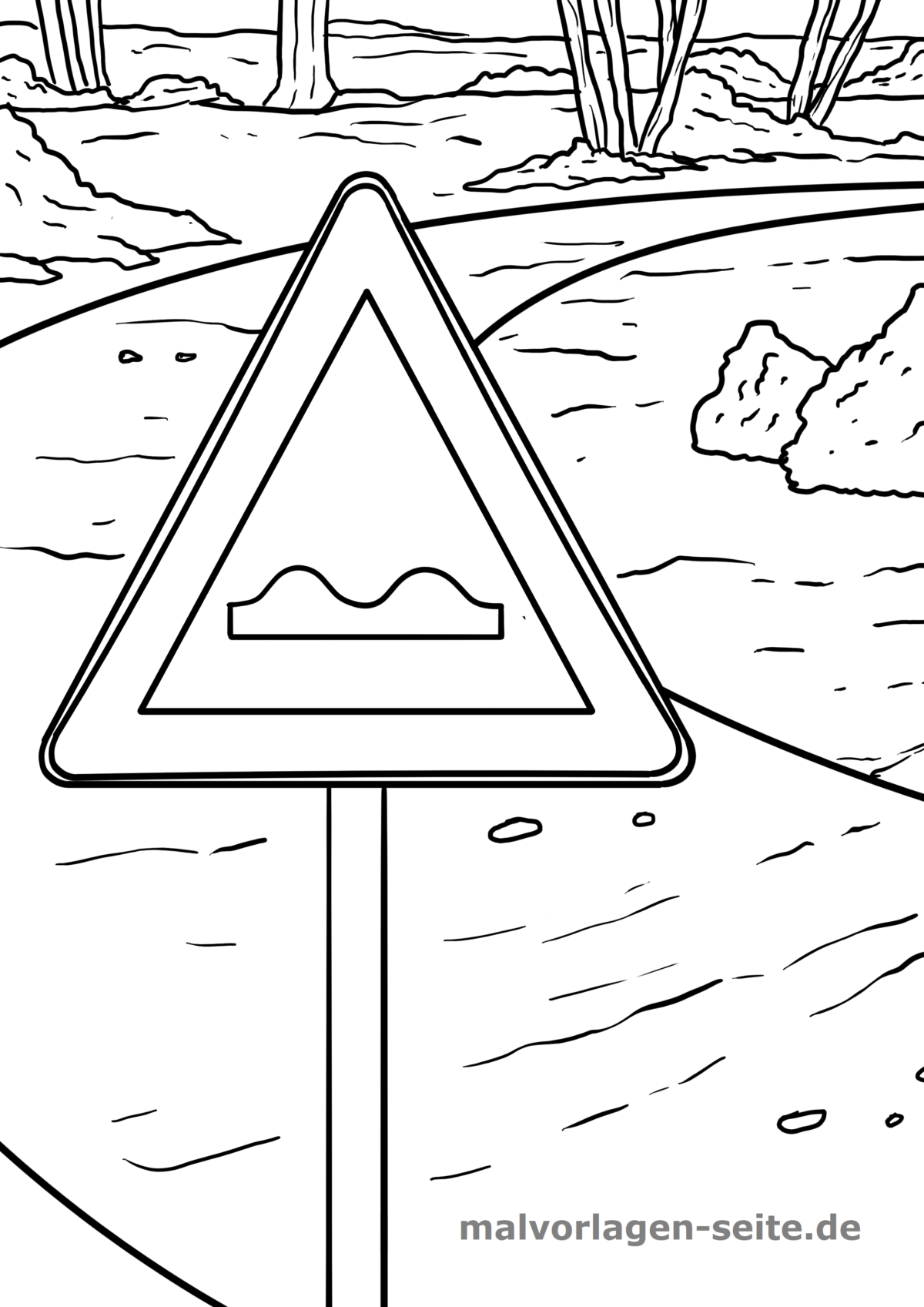 Malvorlage Verkehrsschild Unebene Fahrbahn