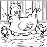 Malvorlage Bauernhof Huhn mit Küken
