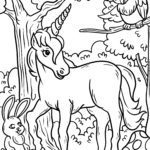 Malvorlage Einhorn im Wald