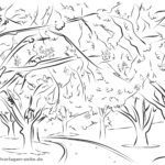 Malvorlage Kirschbäume an einer Allee