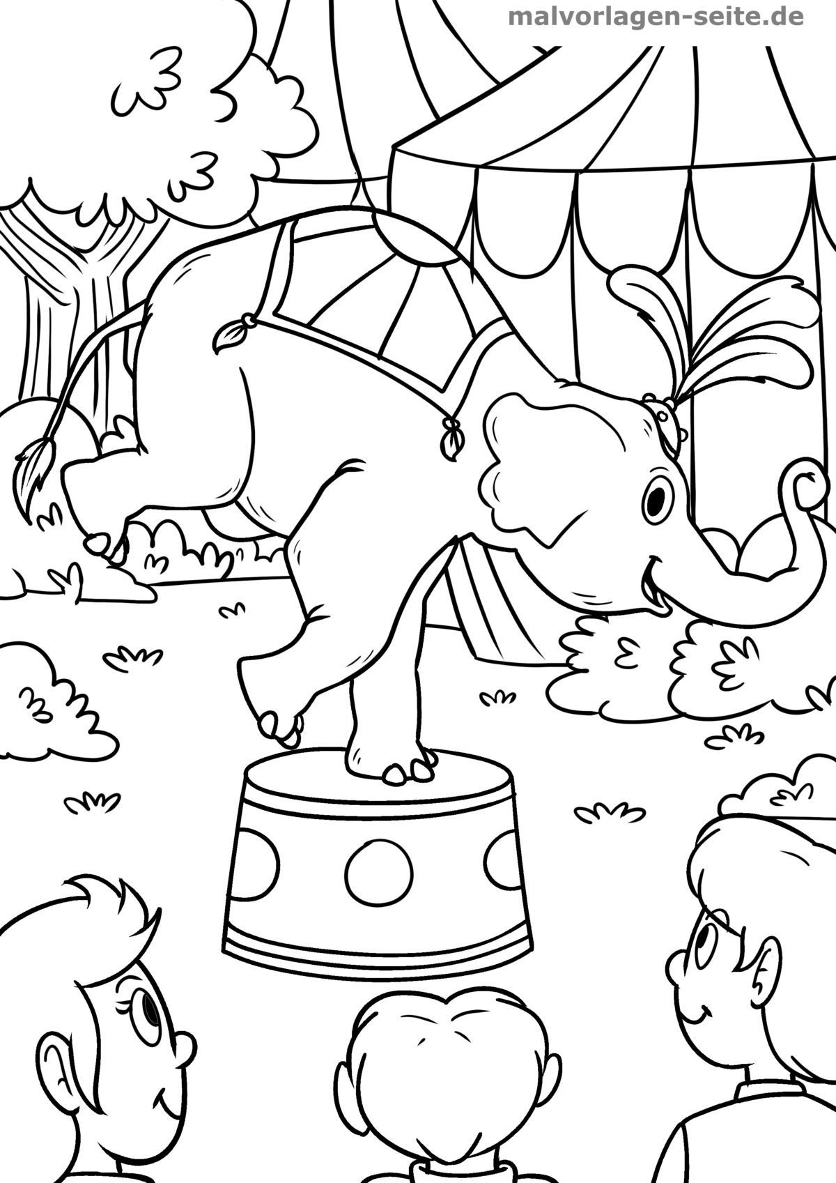 Ausmalbild Zirkus Elefant