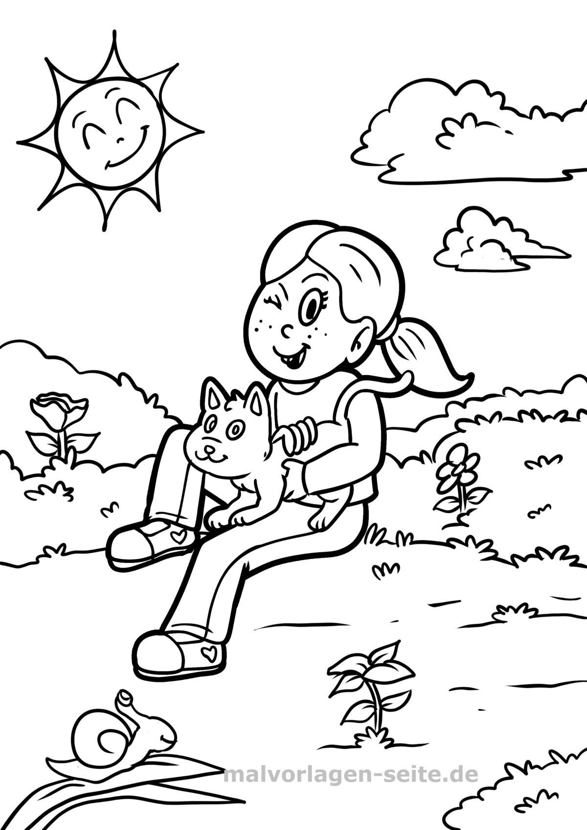 Ausmalbild Katze streicheln