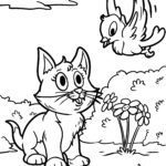 Malvorlage Katze Ausmalbild Katze und Vogel