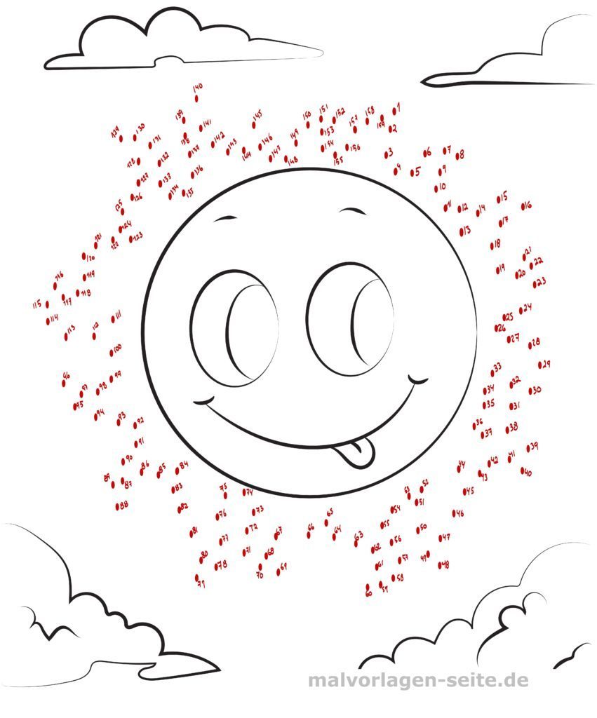 Punkt zu Punkt Sonne | Ausmalbild kostenlos herunterladen