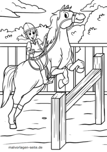 Malvorlage Ausmalbild Pferd Springreiten