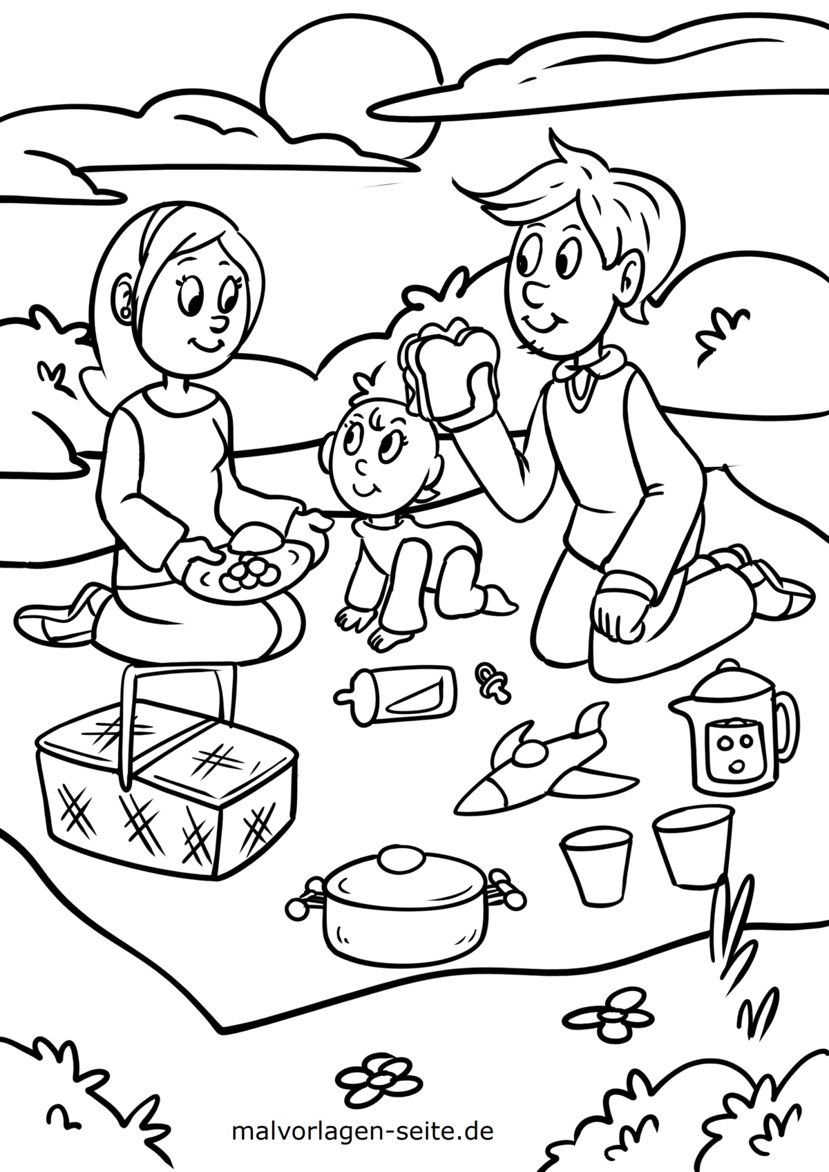 Malvorlage Familie macht Picknick