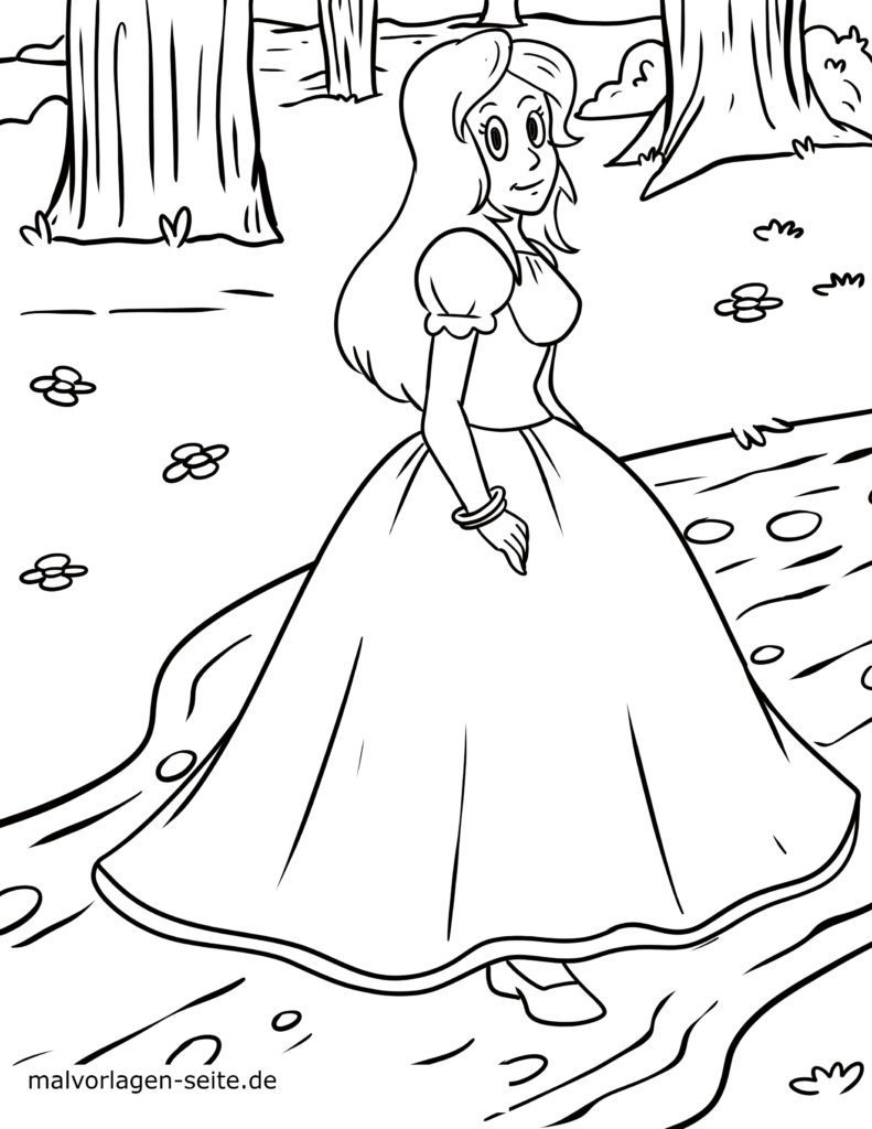Malvorlage Prinzessin im Kleid Kostenlose Ausmalbilder