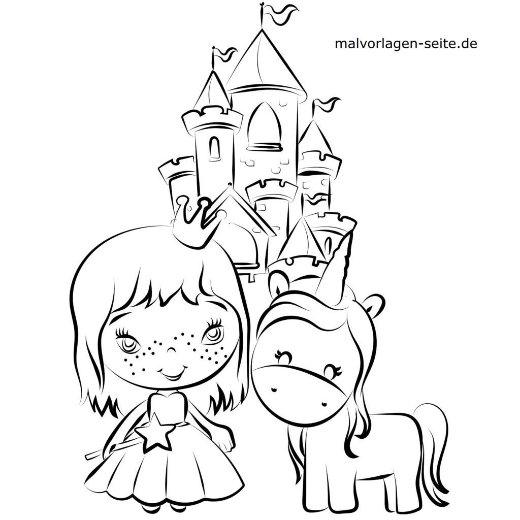 Väritys sivu yksisarvinen ja prinsessa - ilmainen väritys sivut