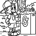 Malvorlage Umweltschutz - Müll in den Mülleimer