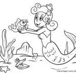 Malvorlage Meerjungfrau und Fisch