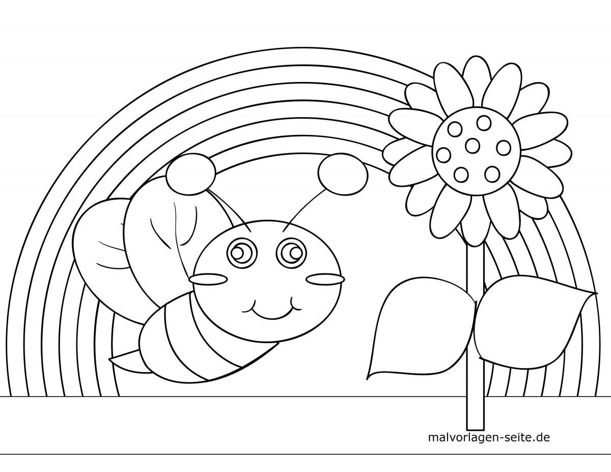 Malvorlage Regenbogen mit Käfer für kleine Kinder