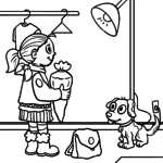 Malvorlage Schule - erster Schultag Mädchen