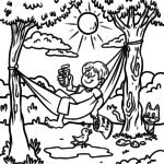 Malvorlage Kind in Hängematte