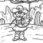 Malvorlage Cowgirl mit Lasso
