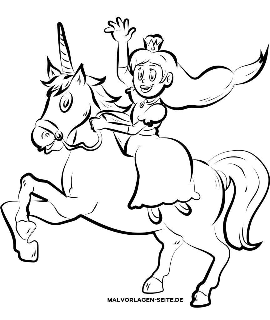 Malvorlage Prinzessin auf Pferd | Jetzt kostenlos herunterladen