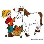 Kindgerechte Zeichnung Pferd in Farbe