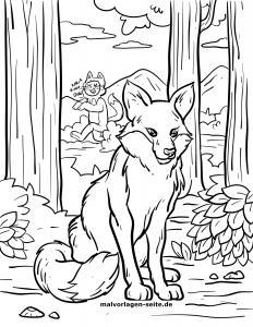 Malvorlage Fuchs im Wald zum Ausmalen