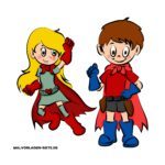 Kindgerechte Zeichnung Superhelden in Farbe