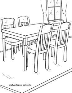 Malvorlage Tisch und Stühle