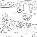 Malvorlage Spiel nicht an der Straße | Prävention Malvorlage Beim Spielen auf Autos achten