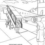 Malvorlage ins Flugzeug einsteigen 