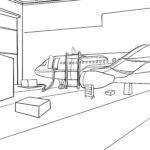 Malvorlage Flugzeug im Hangar