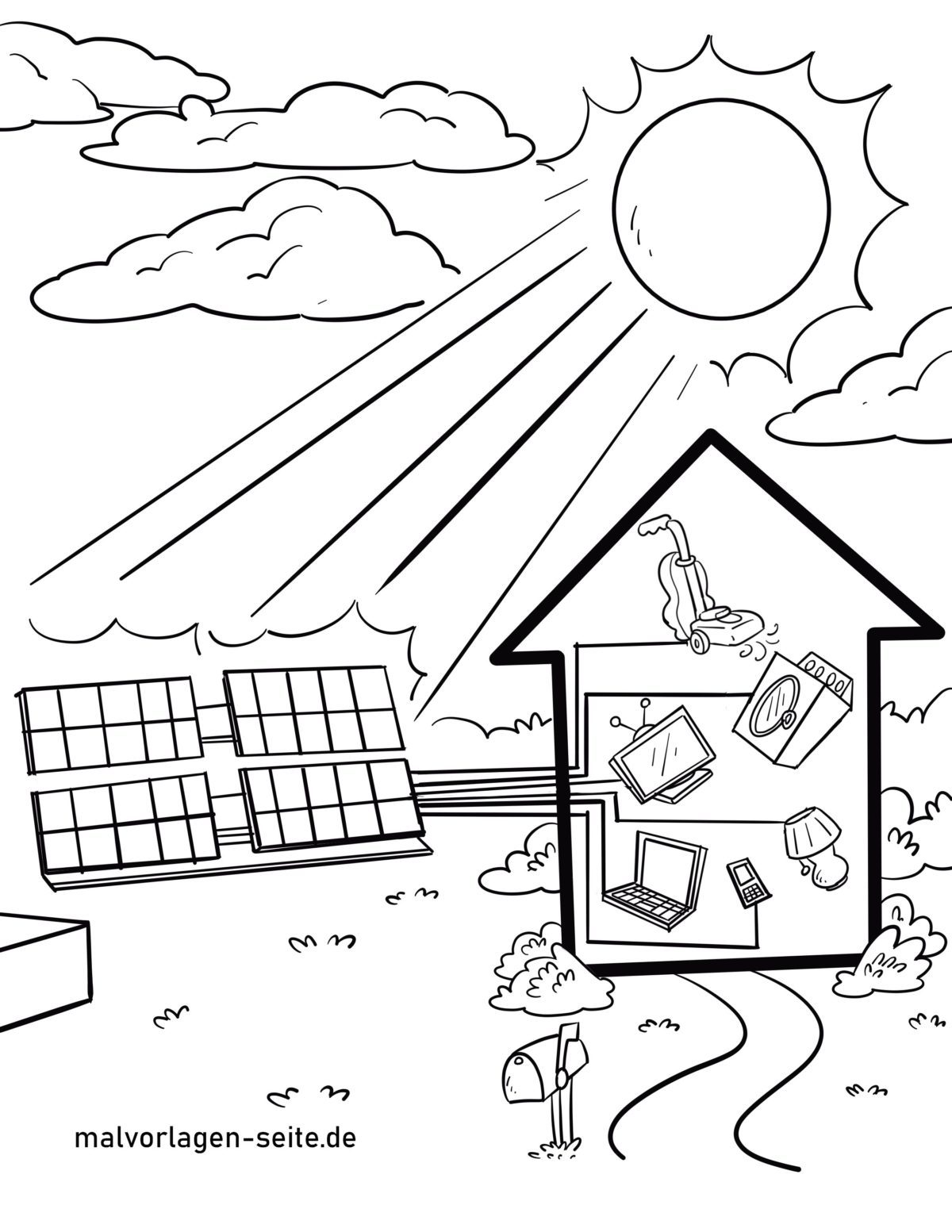 Malvorlage Solaranlage / Energie aus Sonne