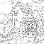 Malvorlage Mühlenrad / Wasserrad