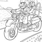 Ausmalbild Oma fährt Motorrad zum Ausmalen