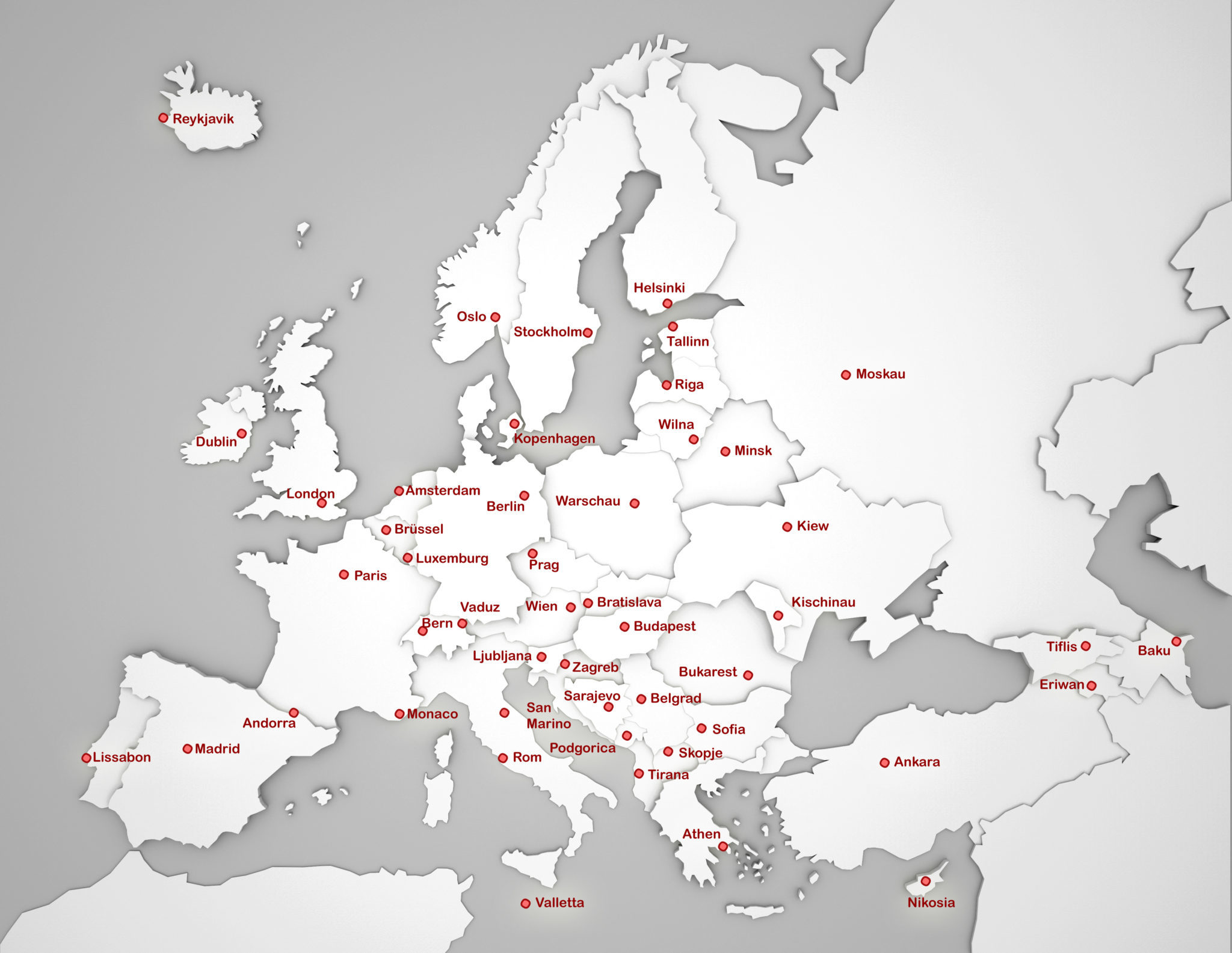 europakarte mit hauptstädten und ländern