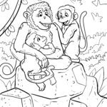 Ausmalbild Affen Familie zum Ausmalen