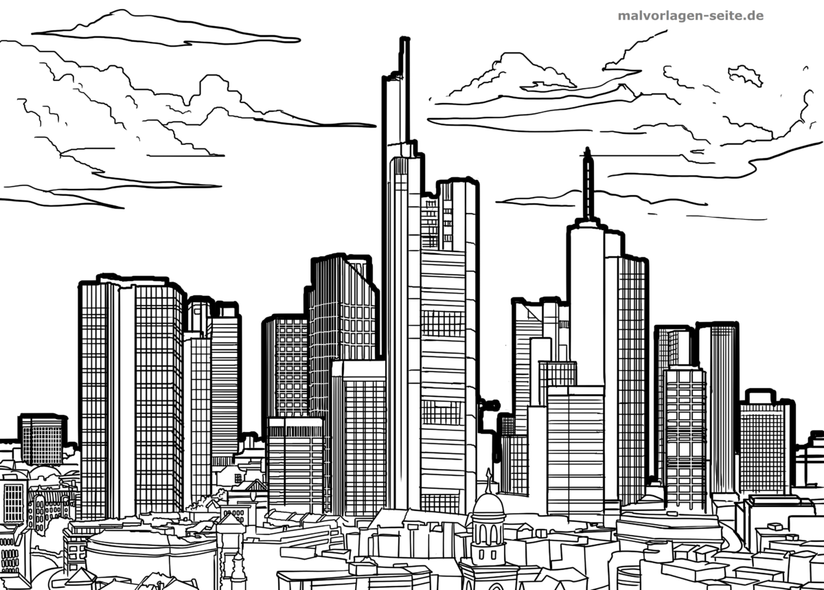Ausmalbild Skyline von Frankfurt am Main