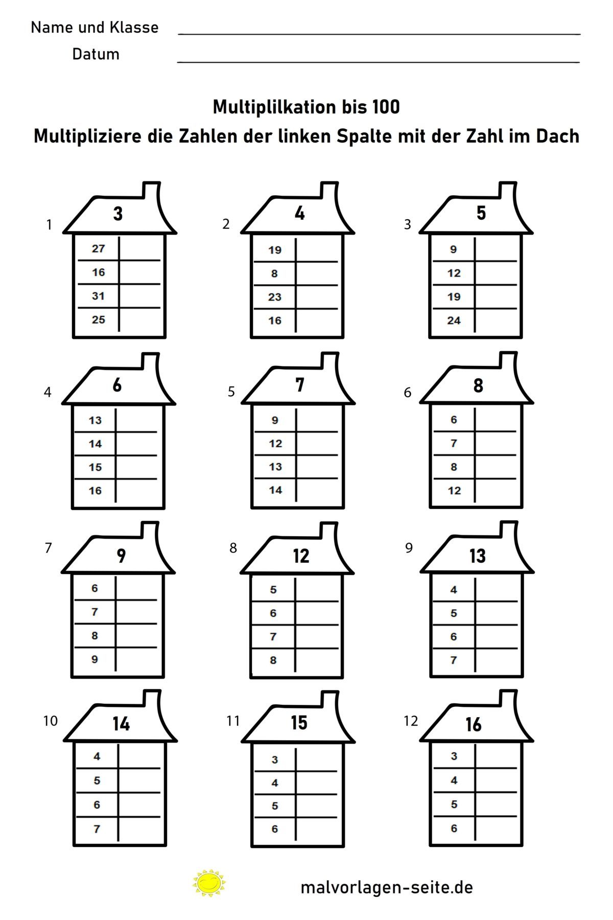 Rechnen üben Grundschule - Multiplikation bis 100