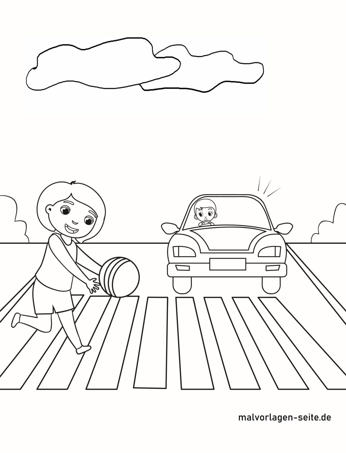 Malvorlage Auch auf dem Zebrastreifen aufpassen