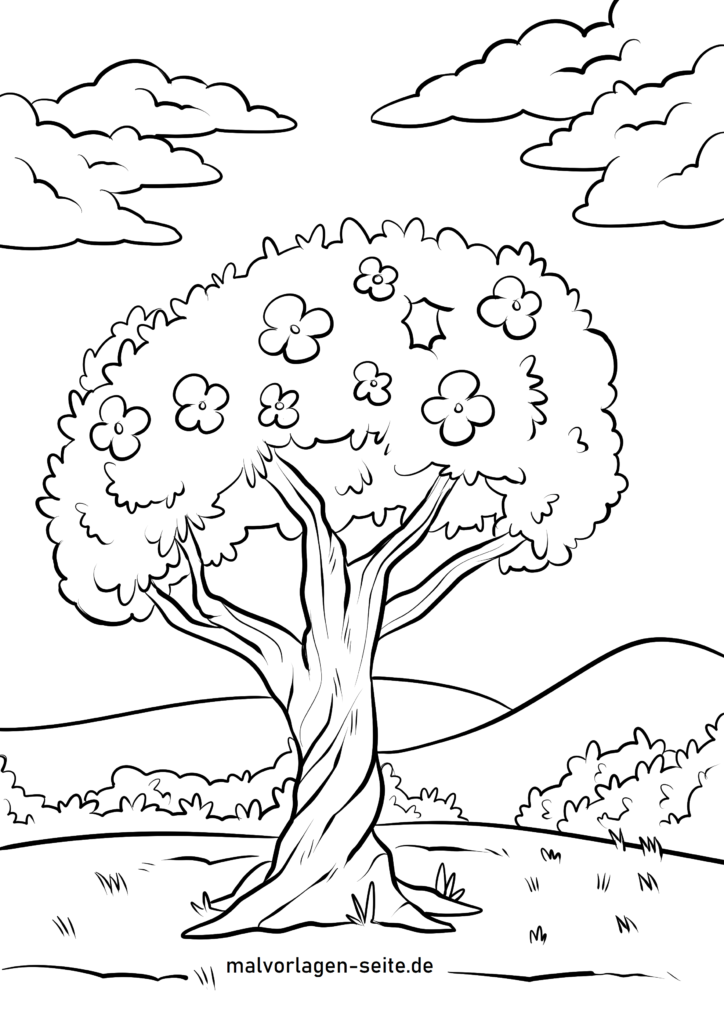  Malvorlage Baum mit Blüten - Jetzt kostenlos herunterladen Illustration 