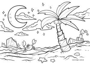 Malvorlage Palme | Bäume Meer | Ausmalbild kostenlos herunterladen