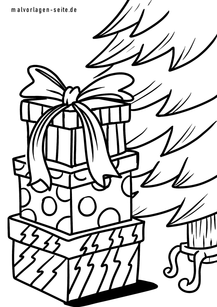 Malvorlage Weihnachten Geschenke | Jetzt kostenlos herunterladen
