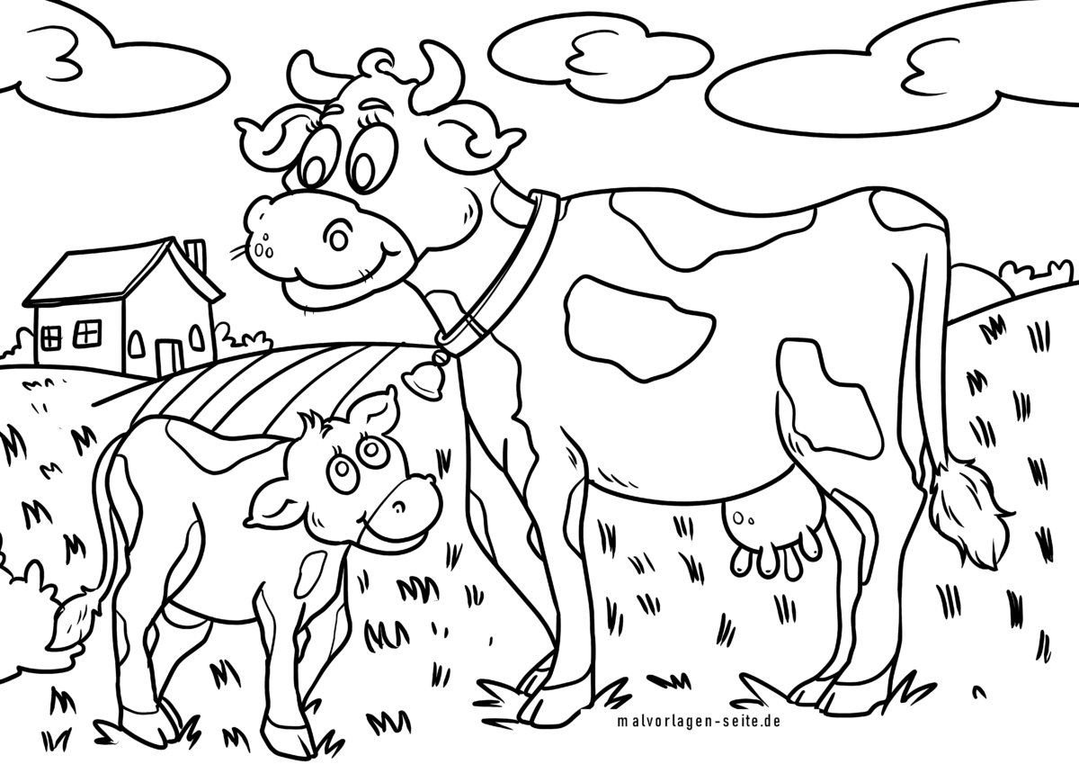 Malvorlage Kuh und Kalb
