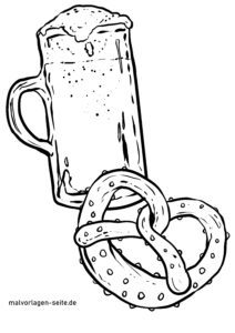 Malvorlage Bier und Brezel
