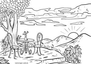 Malvorlage Biergarten / Gartenlokal