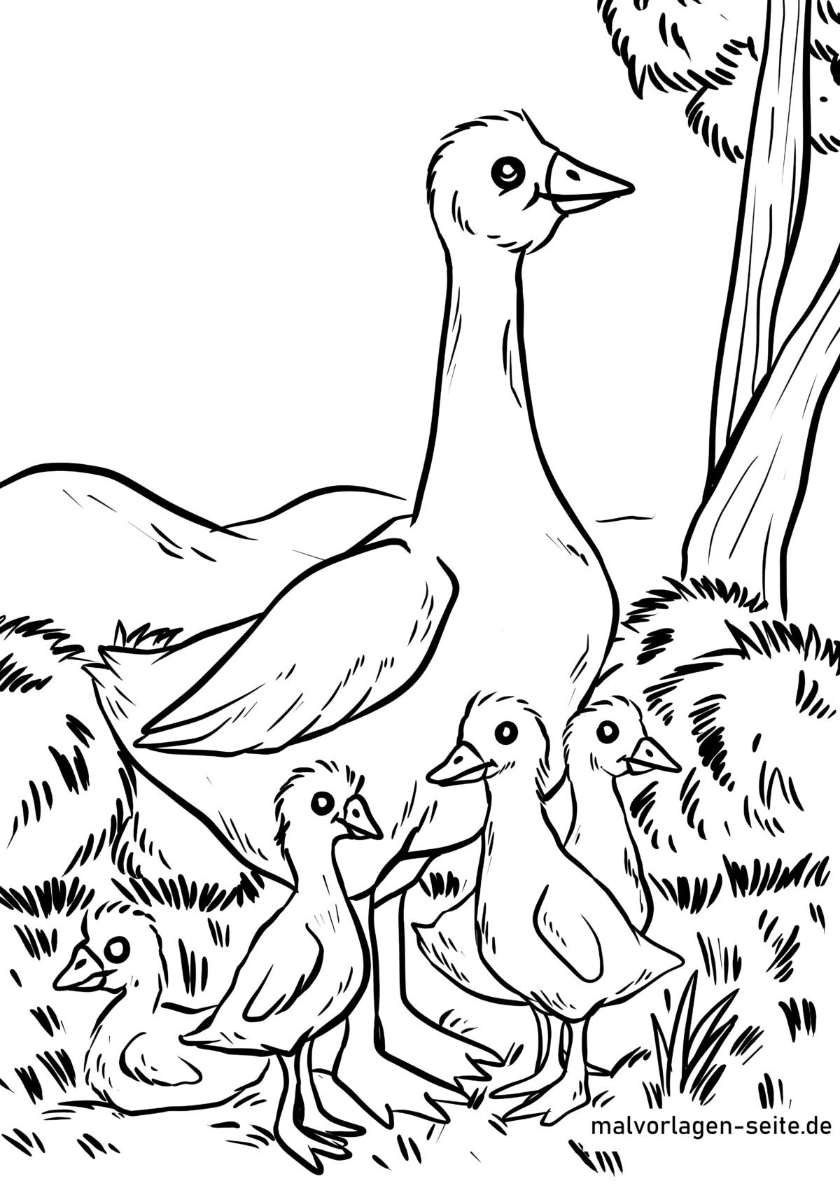 Malvorlage Gans mit Gänseküken