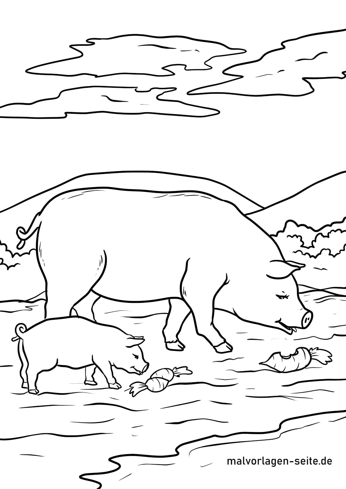 Malvorlage Schwein mit Ferkel