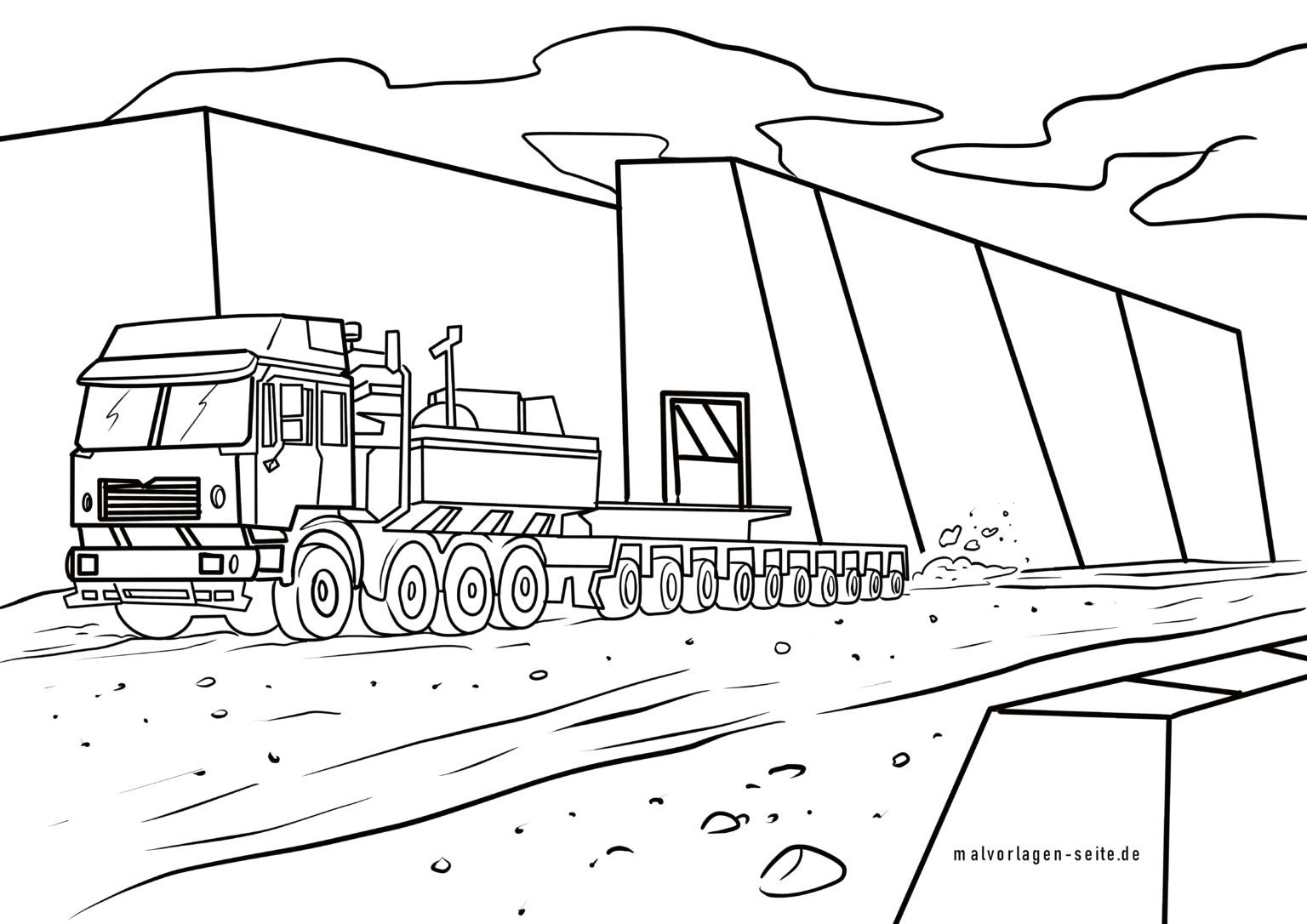 Malvorlage Schwertransporter | Jetzt kostenlos herunterladen