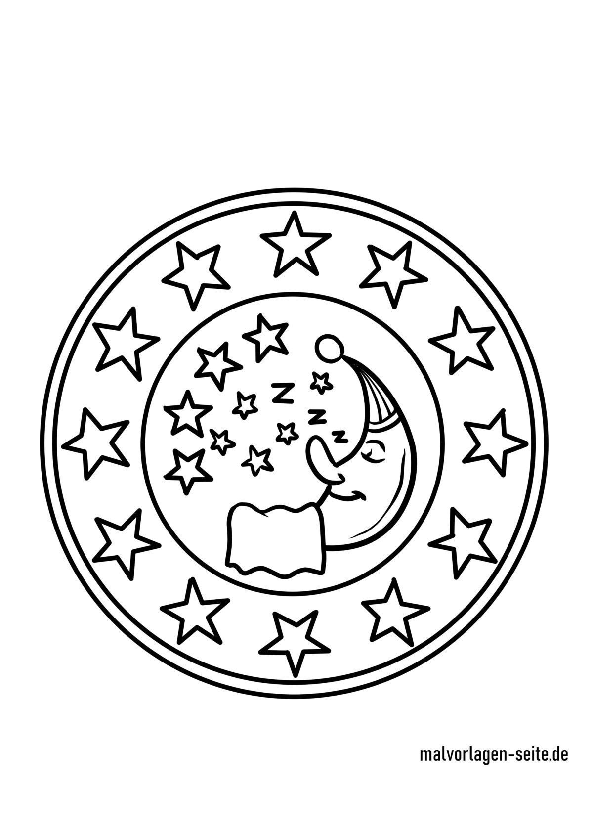 Malvorlage Mond und Sterne Mandala