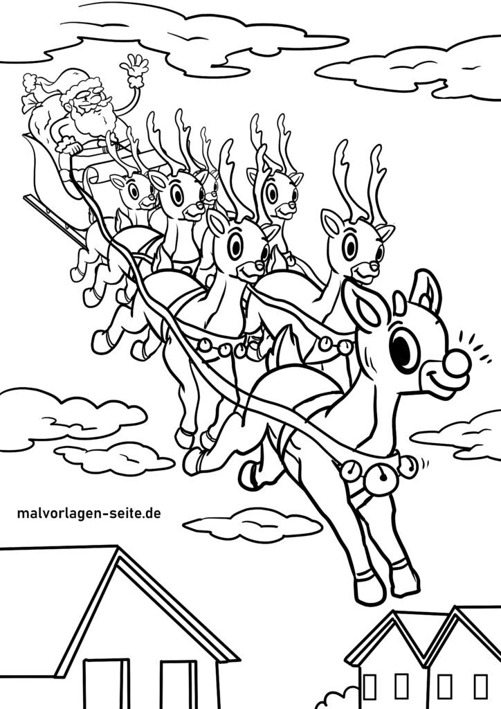 Malvorlage Rentierschlitten | Weihnachten | Jetzt kostenlos herunterladen