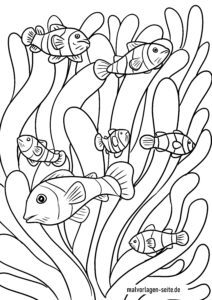Malvorlage Seeanemonen und Fische